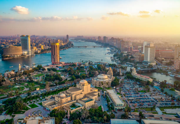 Panorama of Cairo cityscape taken during the sunset from the famous Cairo tower, Cairo, Egypt